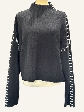 Commense Black Turtleneck Sweater with White Stitch Accents #351